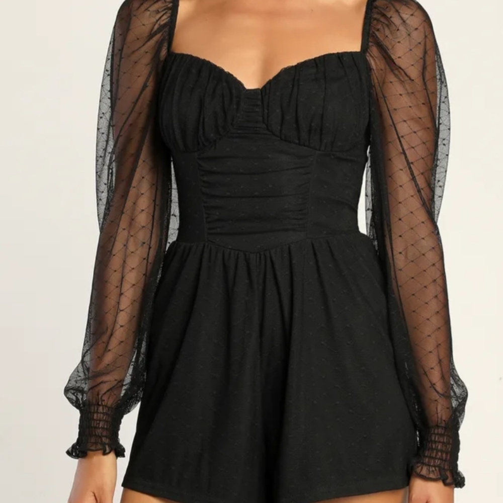 Lulu's Black Dress with Sheer Sleeves